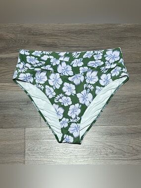 Pink Victoria's Secret XXL Bikini Bottom Crossover High Waist Green Hibiscus